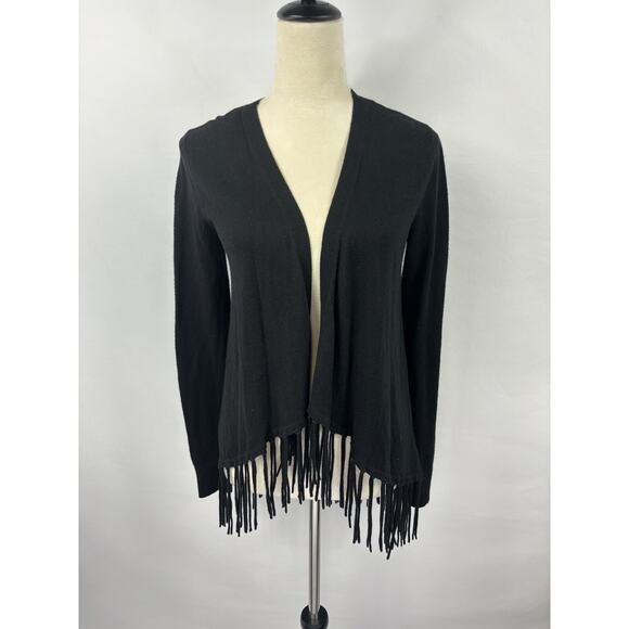 Michael Kors Fringe Cardigan Black Size XS Open Front Long Sleeve Waterfall - Picture 1 of 10